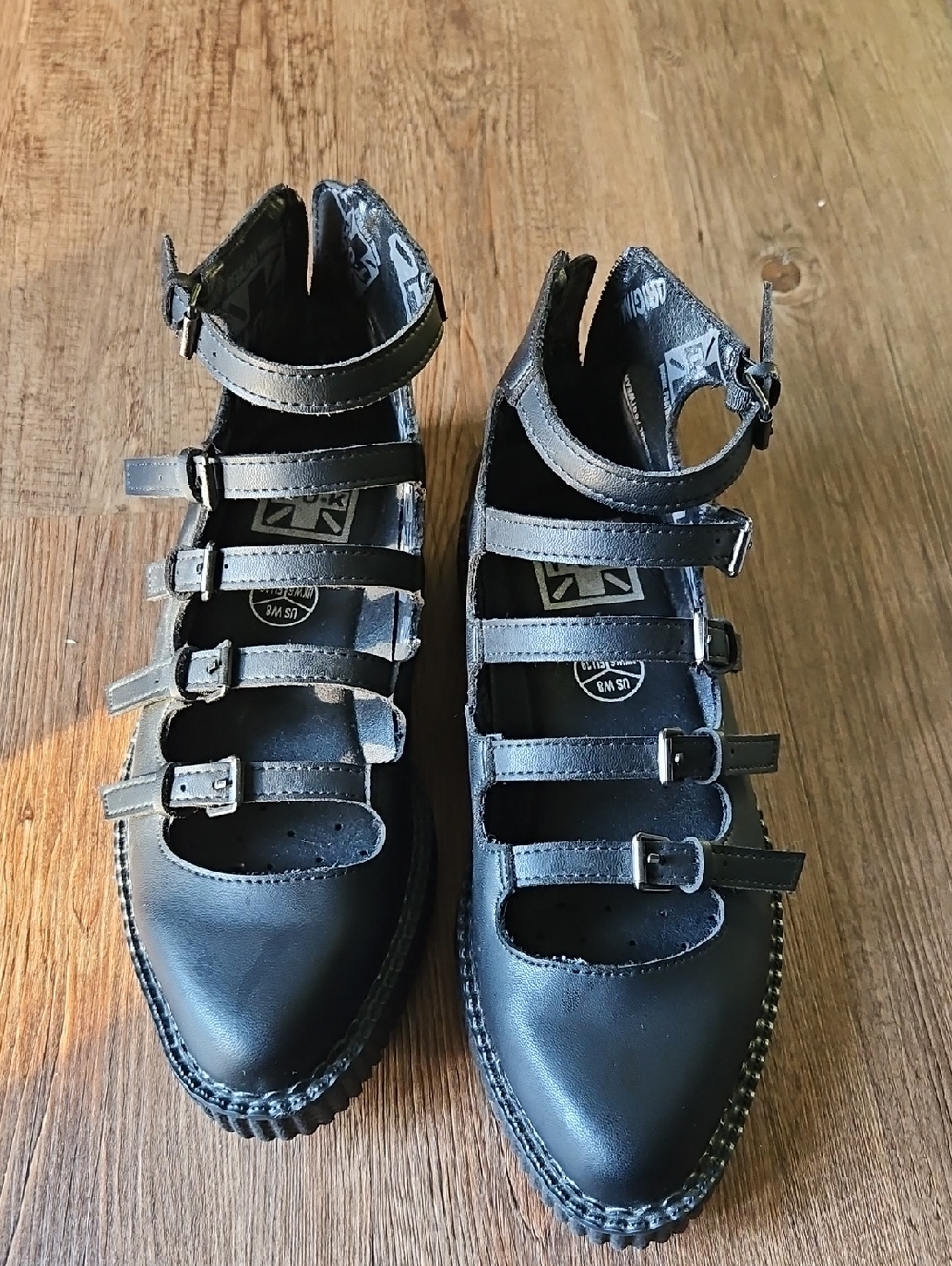 T.U.K Black Multi-Strap Platform Mary Jane Boots